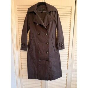 Rachel Zoe Trench Coat, Double Breasted  BLACK Cotton Blend Size XS NO BELT